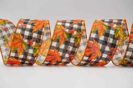 Happy Plaid Fall Maple Leaves Ribbon - Happy Plaid Fall Maple Leaves Ribbon